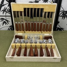 Vintage 38 pieces Retro Unity Sheffield Stainless Steel Wood Handle Cutlery Set