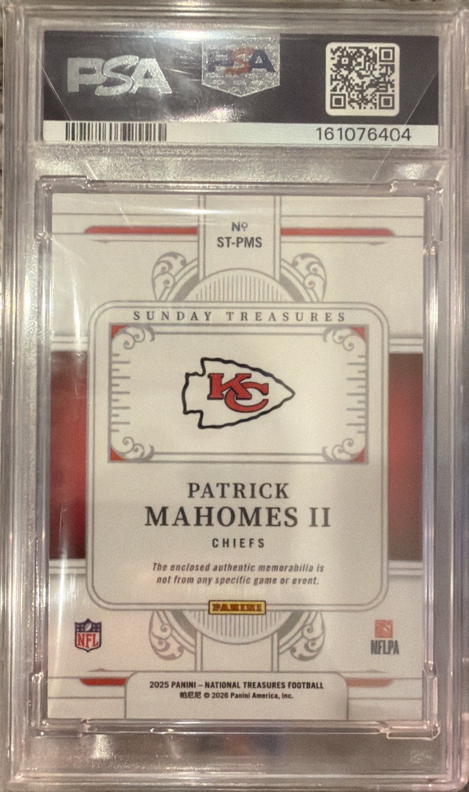 2025 Panini National Treasures Patrick Mahomes Sunday Treasures Gold /10 PSA 9 view 4