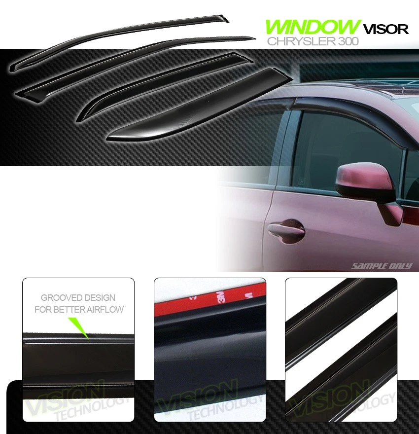Para 05-10 Chrysler 300/Magnum Protector de lluvia/viento Deflector de sombra Visera de ventana 4 piezas Foto 2 de 2