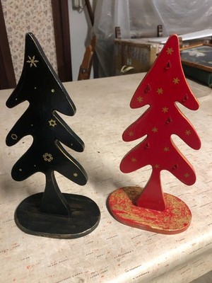 Paar Tisch Weihnachtsbäume aus Holz 27cm