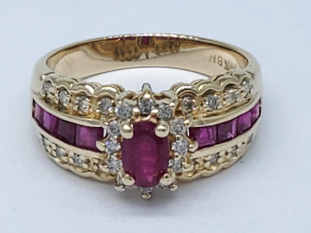 Ruby & Diamond Fashion Ring Solid 14K Yellow Gold… - image 1