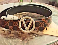 Mario VALENTINO Giusy Reversible Smooth Leather Belt SZ M Black/monogram gold