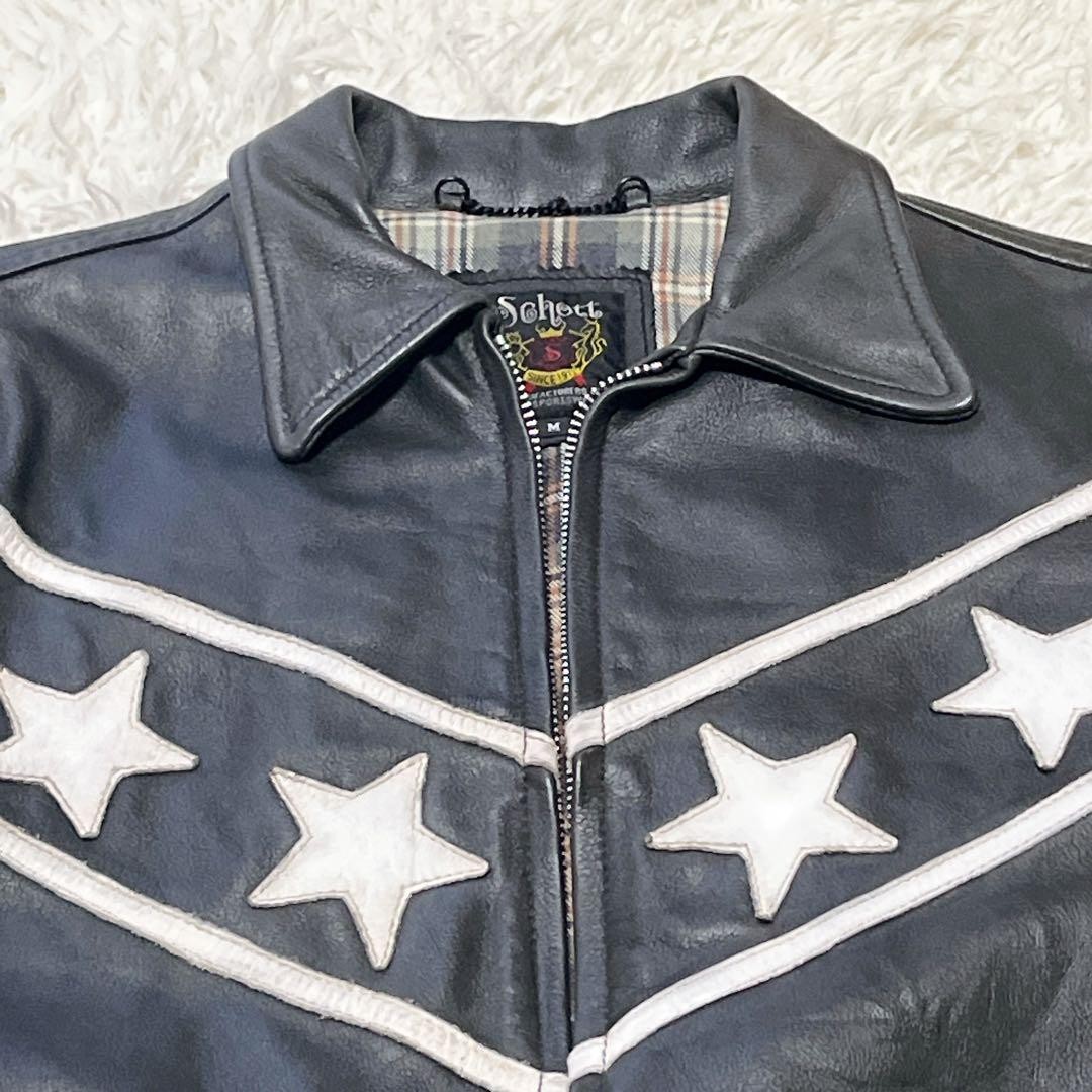 Schott Leather Star Pattern Rider Jacket Black US… - image 7