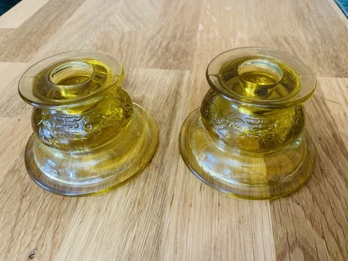 Set of 2 Federal Depression Glass Amber Yellow Candle Holders Vintage 1930’s