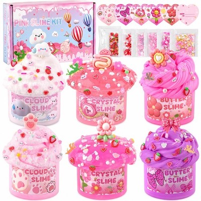 6 Pack Slimes, Pink Slime Kids, Cloud kit for Girls Ages 8-12, Picnic