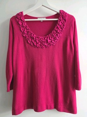 Per Una Statement Pullover UK 18 Damen Cranberry Farbe Rüschen Ausschnitt 3/4 Arm