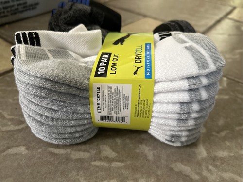 NEW PUMA 10 PACK SOCKS KIDS 9-3.5 BOYS GIRLS BLACK WHITE DRYCELL LOW CUT - Picture 10 of 11