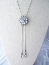 Vintage Layered Crystal Rhinestone Flower Slide Silvertone Lariat Necklace