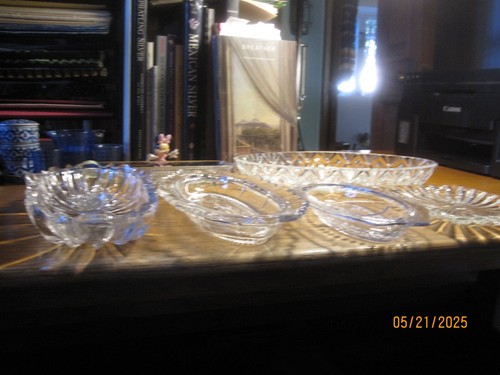 Vintage/Antique Crystal Cut &Etched Relish/DividedDish bowl misc set lot of 6 - Picture 12 of 13