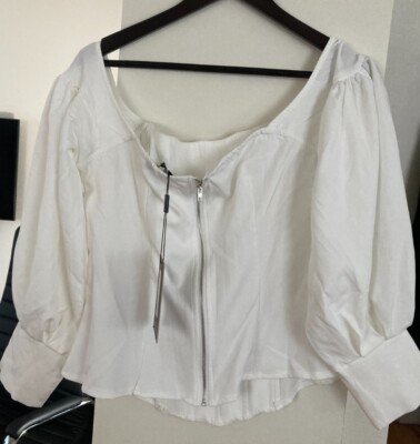 White Bardot Balloon Sleeve corset top Pretty Little Thing