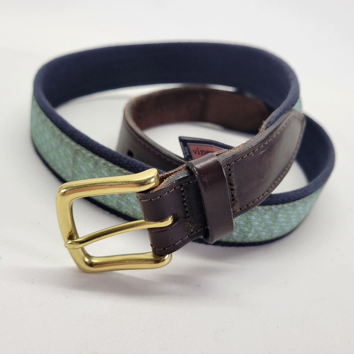 Vineyard Vines Ribbon Belt 34 Whale Canvas Leather Brass  display picture 2