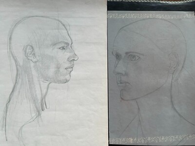 2x BLEISTIFT ZEICHNUNG AUF PAPIER PERSONEN FRAU PORTRAIT