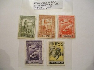 Five 1933-1950 St. Thomas & Prince Postage Stamps -1, 5, 10, 20, 05 Denomination