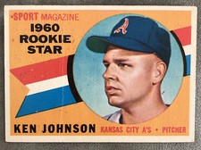1960 Topps Sport Magazine Ken Johnson Rookie Star Card #135 Athletics Low-Grade. rookie card picture