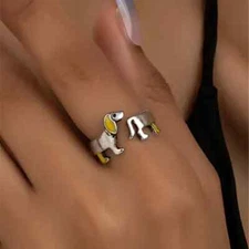 Cute Dachshund Adjustable Ring Opening Dog Lover Gift Silver Toned Jewelry Gift