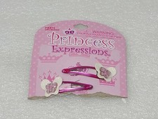 Princess Expressions Hair Clips Barrettes Pink  White Butterflies