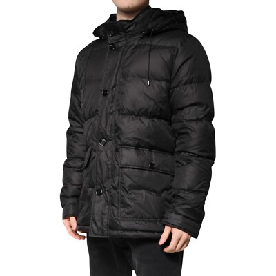 DOLCE & GABBANA Jacket Black Hooded Parka Coat Winter Men IT52