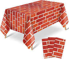 Red Brick Tablecloth Plastic 3Pcs Brick Wrapping Paper Stone Wall Backdrop for S