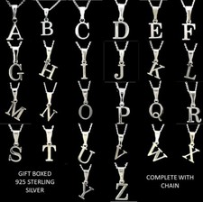 Initial Pendant Sterling Silver 925 Solid ABCDEFGHIJKLMNOPQRSTUVWXYZ  18" Chain