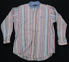 Rare VTG RALPH LAUREN Small Pony Striped Denim Collar Casual Shirt 90s Polo SZ M