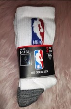 NBA Logoman kids Basketball Crew Socks-3 Pairs/Shoe Size 9-11 WHITE