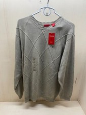 Men's Izod Size Large Tan Lattice Crewneck 100 Cotton Knit Pullover Sweater NWT