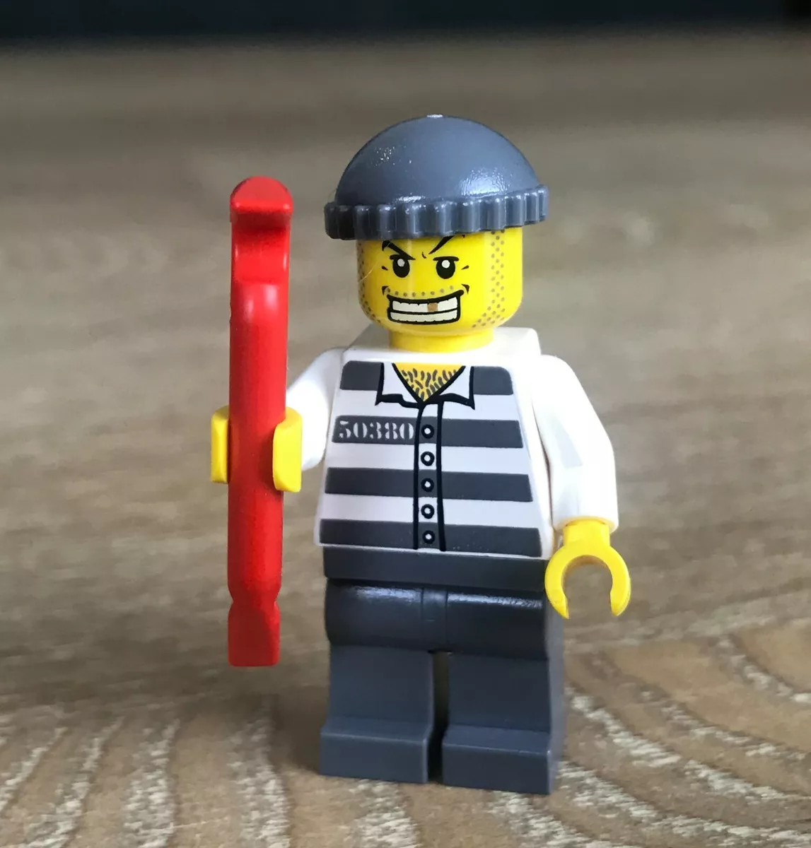 Lego Minifigure 7279 Jail Prisoner 50380 Prison Stripes Red Crowbar
