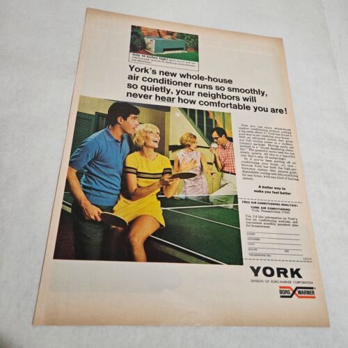 York Air Conditioner Vintage Print Ad Couples Ping Pong Quiet Neighbors 1968 - 第 1/1 張圖片