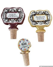 Lot of 3 Wine Bottle Stoppers Corks Ceramic Liquid Courage / Problem Solver READ