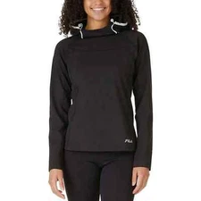 L Ladies Fila Black Midweight Training Pullover Hoodie NEW