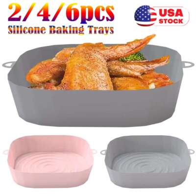 2/4/6pcs Air Fryer Silicone Pot Basket Liners Non-Stick Safe Oven Baking Tray