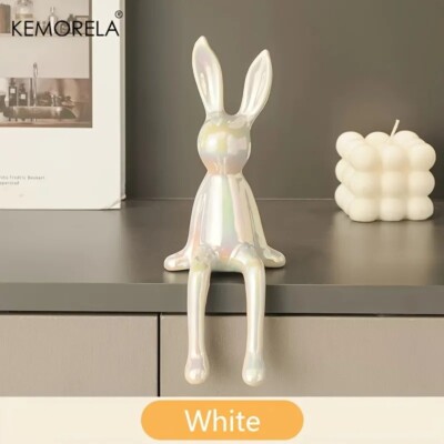 1 Stück Keramik lange Ohren sitzend Kaninchen Zimmer Ornamente Statue Luxus Wohndeko