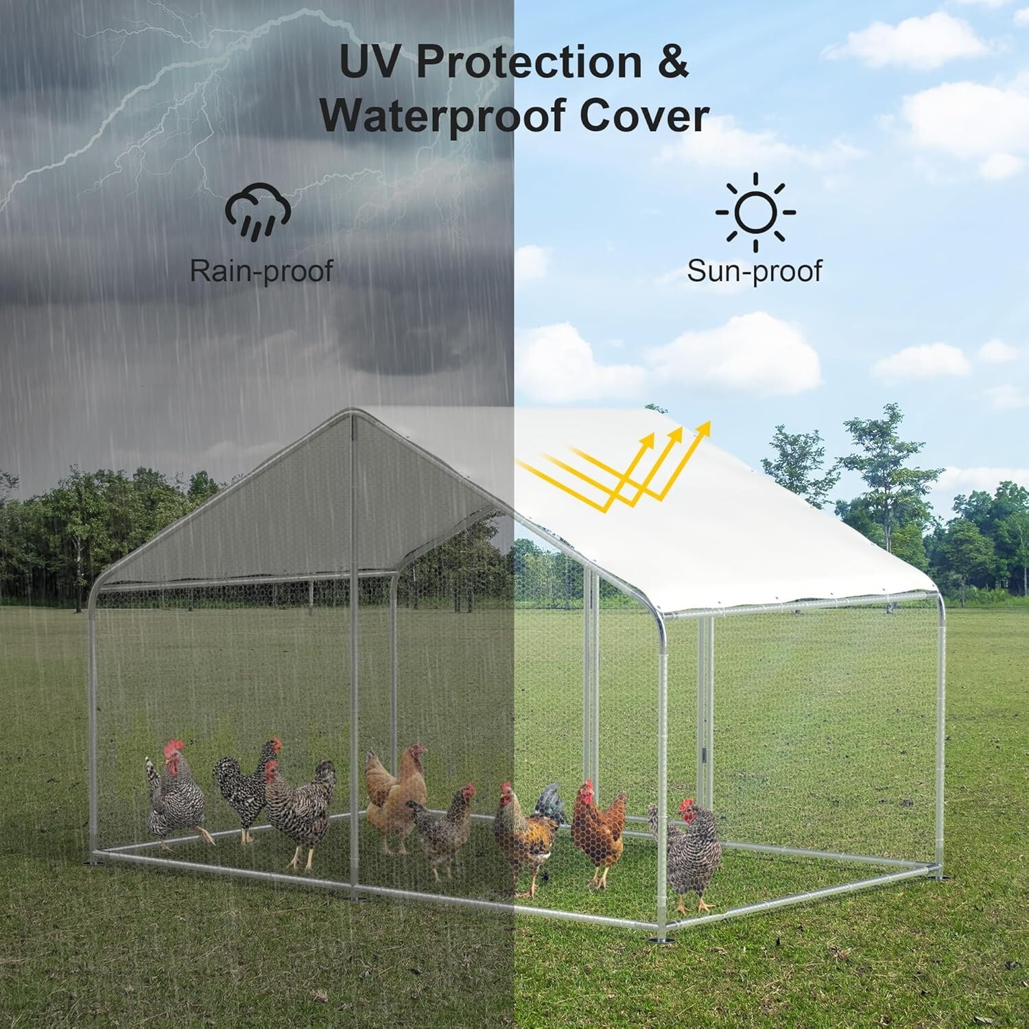 Large Metal Chicken Coop Walk in Chicken Coop for 15 Chickens Outdoor Kennel