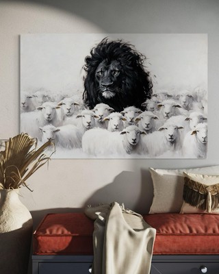 Löwe Leinwand Bild Farbig Wandbild XXL Cartoon Pop Art Lion King Tiere Schafe