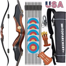 60" Takedown Hunting Bow 25-50lbs Recurve Bow RH Wooden Riser Archery Arrows