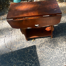 Dark Brown Wood Rectangular End Side Table w/ Storage Heart Cutout 