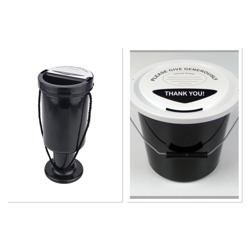NEW CHARITY MONEY COLLECTION BUCKET & MONEY POT BOX LID LABELS SECURITY ...