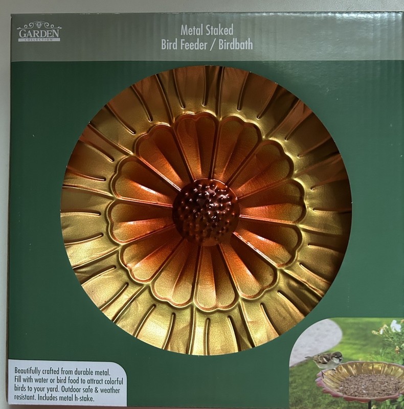Metal Staked Garden Bird Feeder/Bird Bath, Yellow Orange, Brand New