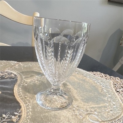 Clear Floral Decorated Glass Stemmed Goblet, Round Traditional Curved Inward