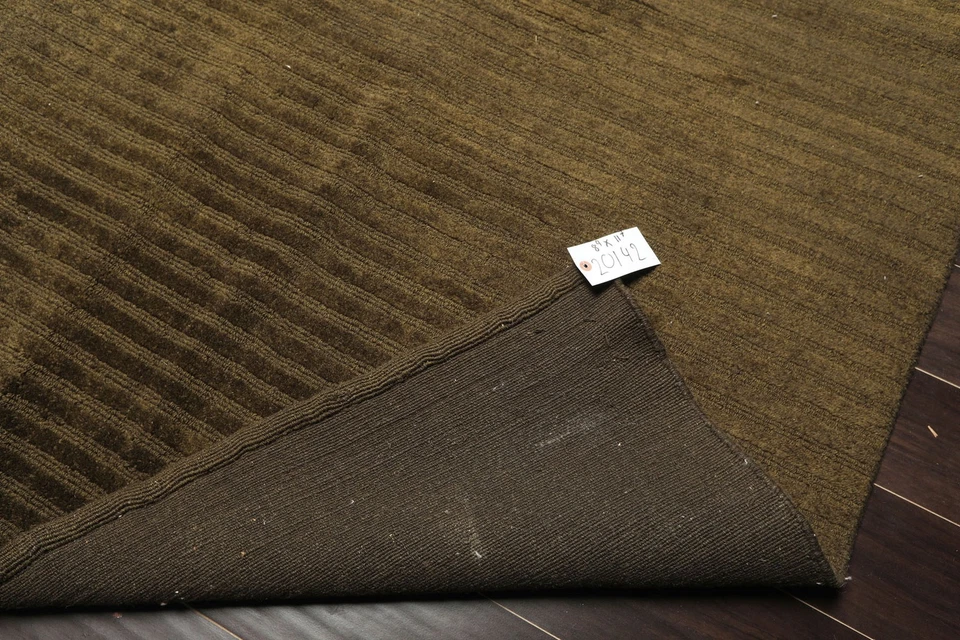8'4"x11'7" Hand Knotted Wool Dark Green Tibetan Modern Ribbed Solid Textured Rug - Image 4 of 4