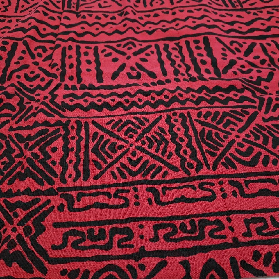 African Tribal Fabric Mudcloth Bogolan Inspired Burlap Jute Red Black Print 2 Yd - Image 2 of 4