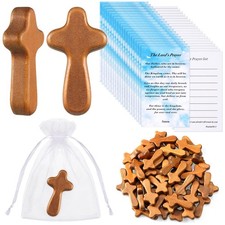 150 Pcs Mini Wood Holding Hand Crosses 2.56'' Pine Wooden Cross with 50 Bible...