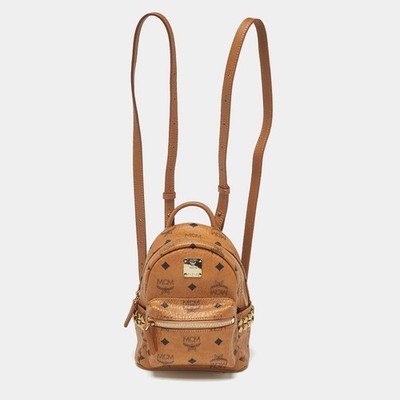 MCM Studded StarkBebe Boo Mini Cognac Visetos Coated Canvas and Leather Backpack