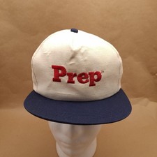 Vtg Prep Snapback Hat Cap Natural Navy Red Embroidered Logo USA Made K-Products