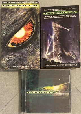 Godzilla Movie (1998) Lot: VHS - Paperback 1st print - CD