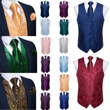 S-5XL Mens Waistcoat Paisley Floral Classic/Lapel Vest Tie/ Bowtie Set Gilet