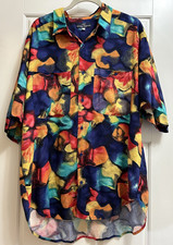 VTG Guess Georges Marciano Rayon Button Up Shirt Art COLORFUL Bold USA L B42