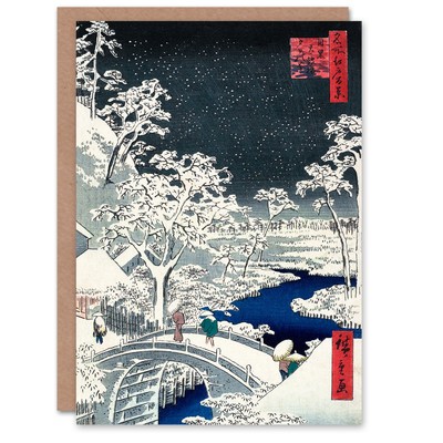 Utagawa Hiroshige Art Card Meguro Drum Bridge and Sunset Hill