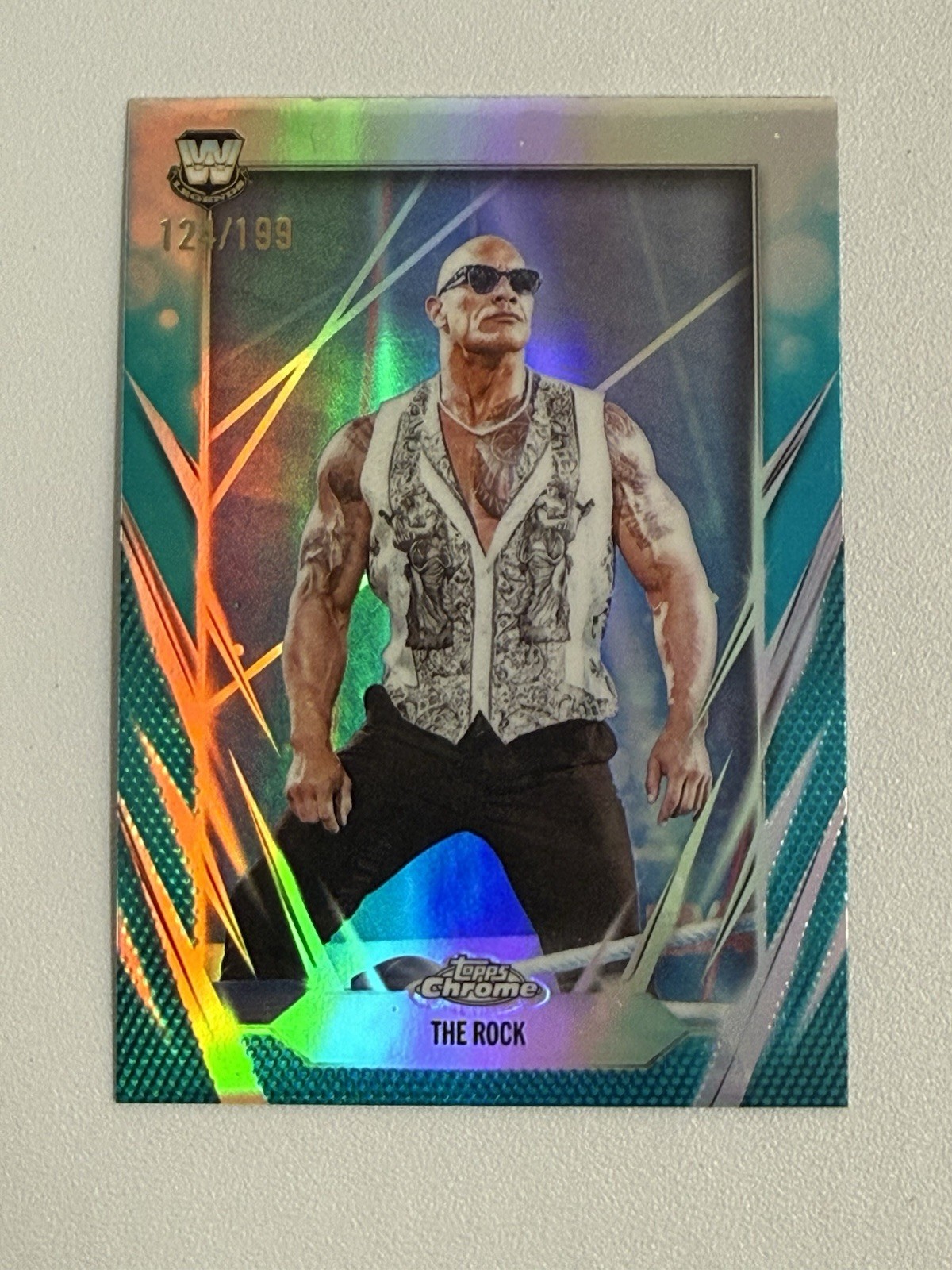 2026 Topps Chrome WWE The Rock #1 Aqua Refractor 124/199