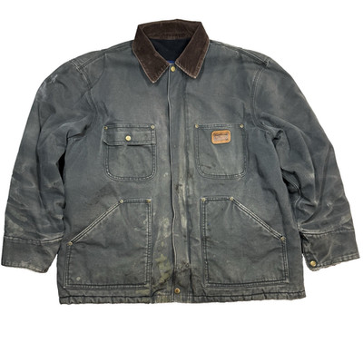 Big Smith Canvas Jacket Mens 2XL Black Chore Lined Workwear Heavily Distressed